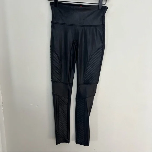 SPANX- Faux Leather Moto Leggings Black